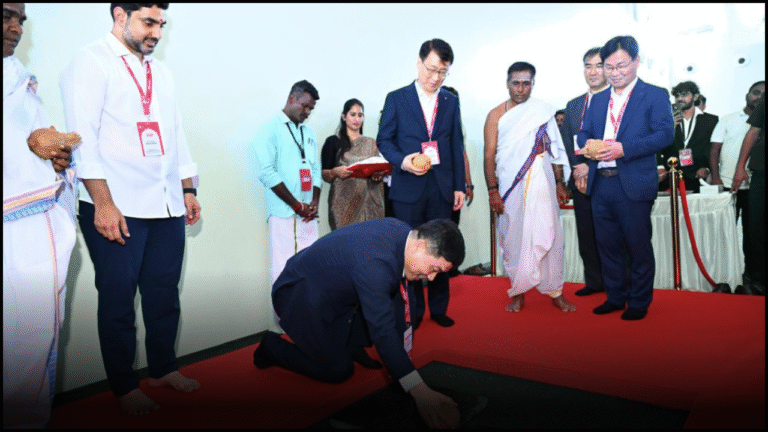At LG's Sri City Bhoomi Puja, Korean delegates respectfully followed Indian traditions, adding grace to the event.