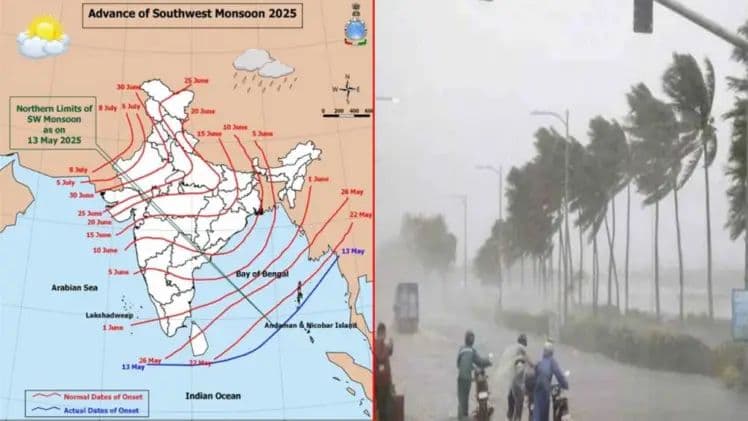 Southwest monsoon hits South Andaman early. IMD predicts arrival in Kerala by May 27 with higher-than-normal rainfall expected in Telangana.